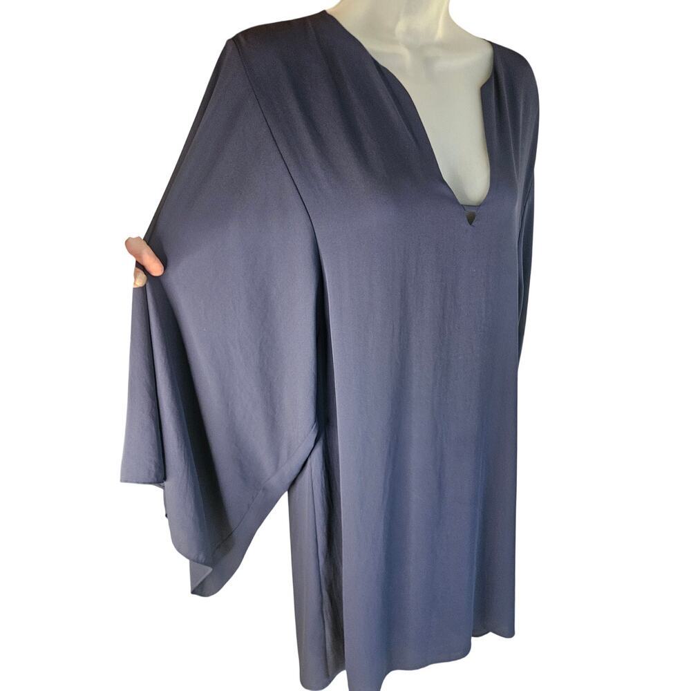 Elaine Turner Navy Caftan Dress V Neck Layered Flowy Lined Sz S - Picture 7 of 12